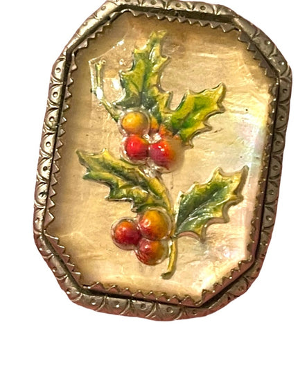 Vintage 1940s silver finish Holly flower Mistletoe in resin ornate frame