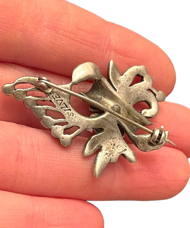 Stunning vintage sterling silver 925 Flower marcasite brooch