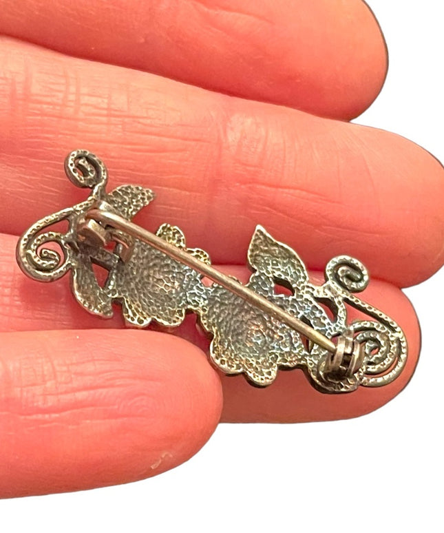 Vintage sterling silver 925 Antiqued marcasite flower brooch