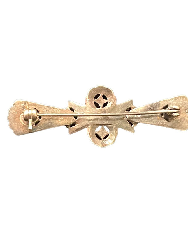 Lovely Art Deco antiqued Marcasite black onyx sterling silver 925 bar brooch