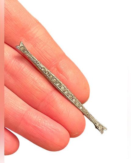 Vintage art deco antiqued Sterling silver 925 Rhinestone bar brooch