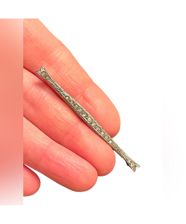 Vintage art deco antiqued Sterling silver 925 Rhinestone bar brooch