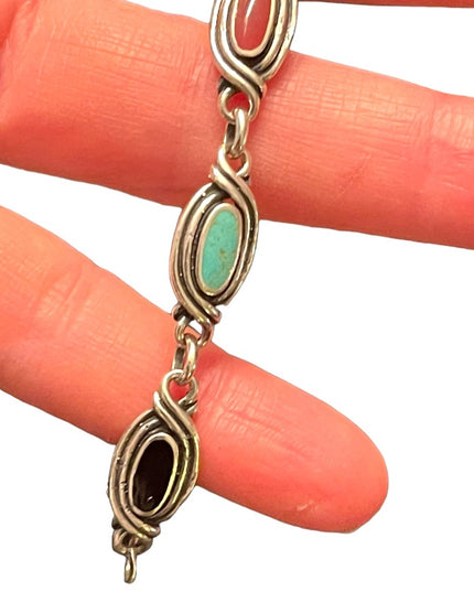 Vintage Southwestern style Sterling silver 925 turquoise onyx lapis bracelet