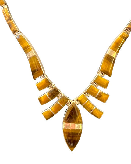 Stunning vintage sterling silver 950 Mexico handmade Tiger eye inlay neclace