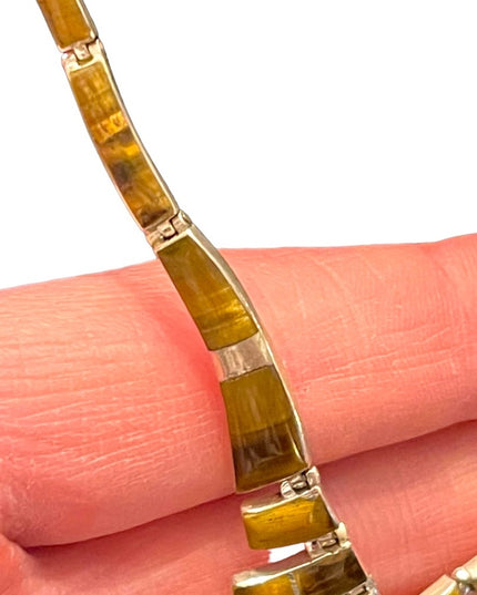Stunning vintage sterling silver 950 Mexico handmade Tiger eye inlay neclace