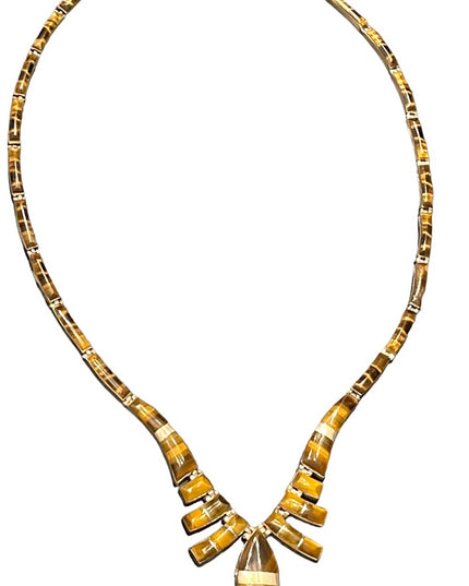 Stunning vintage sterling silver 950 Mexico handmade Tiger eye inlay neclace