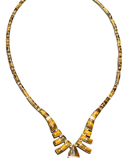Stunning vintage sterling silver 950 Mexico handmade Tiger eye inlay neclace