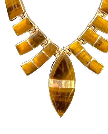 Stunning vintage sterling silver 950 Mexico handmade Tiger eye inlay neclace