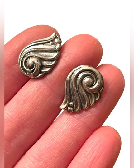 Vintage art deco sterling silver 925 Wave fancy screw back earrings