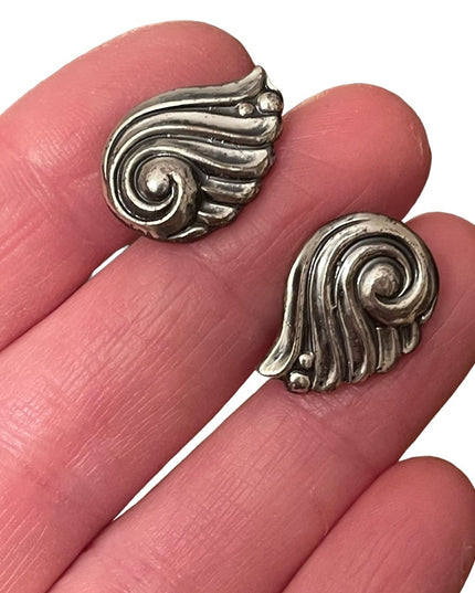 Vintage art deco sterling silver 925 Wave fancy screw back earrings