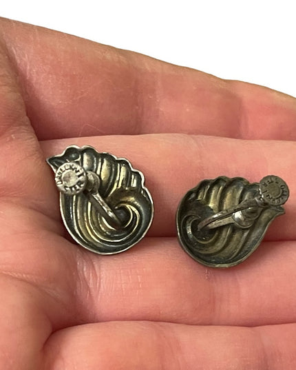 Vintage art deco sterling silver 925 Wave fancy screw back earrings