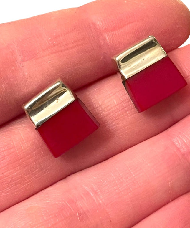 Vintage 1970s Taxco Mexico 950 Sterling silver coral earrings