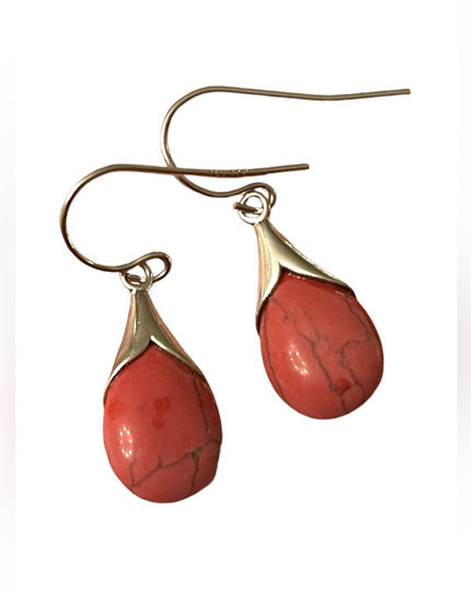 Vintage sterling silver 925 Pink stone turquoise dangle earrings