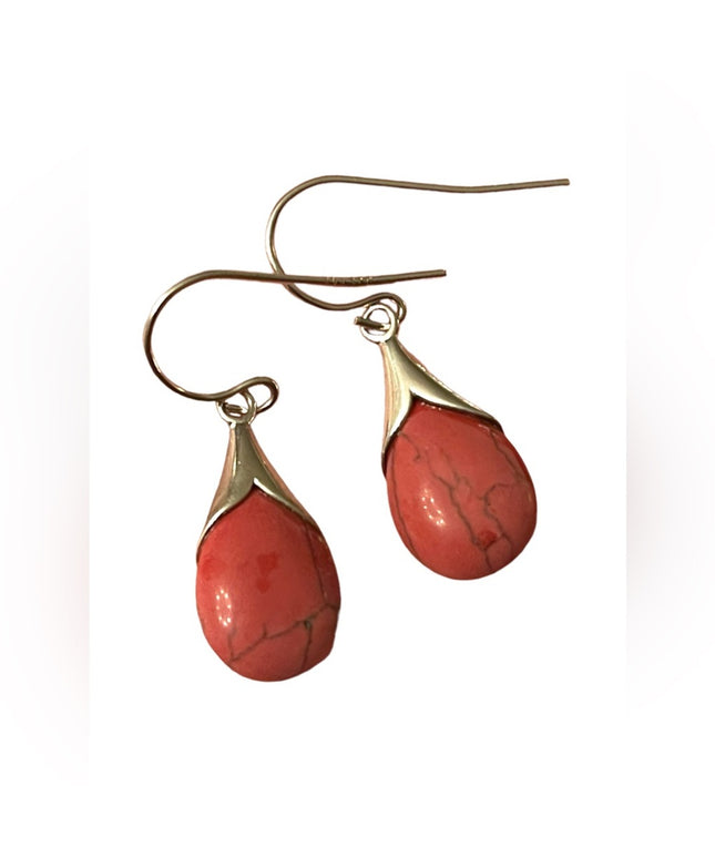 Vintage sterling silver 925 Pink stone turquoise dangle earrings