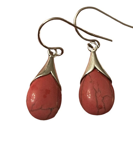 Vintage sterling silver 925 Pink stone turquoise dangle earrings