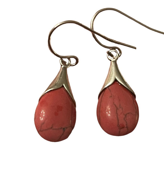 Vintage sterling silver 925 Pink stone turquoise dangle earrings