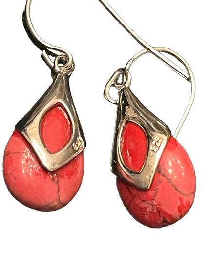 Vintage sterling silver 925 Pink stone turquoise dangle earrings