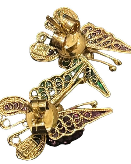 Vintage sterling silver 925 gold plt filagree BUTTERFLY earrings