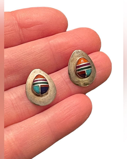Vintage sterling silver 925 Stone inlay ZUNI earrings