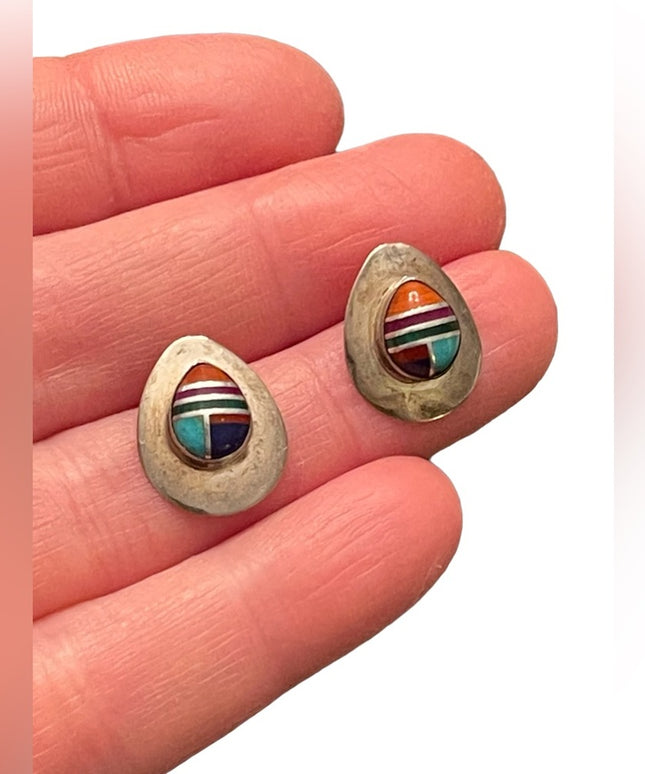 Vintage sterling silver 925 Stone inlay ZUNI earrings