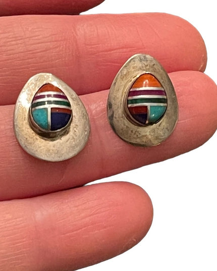 Vintage sterling silver 925 Stone inlay ZUNI earrings