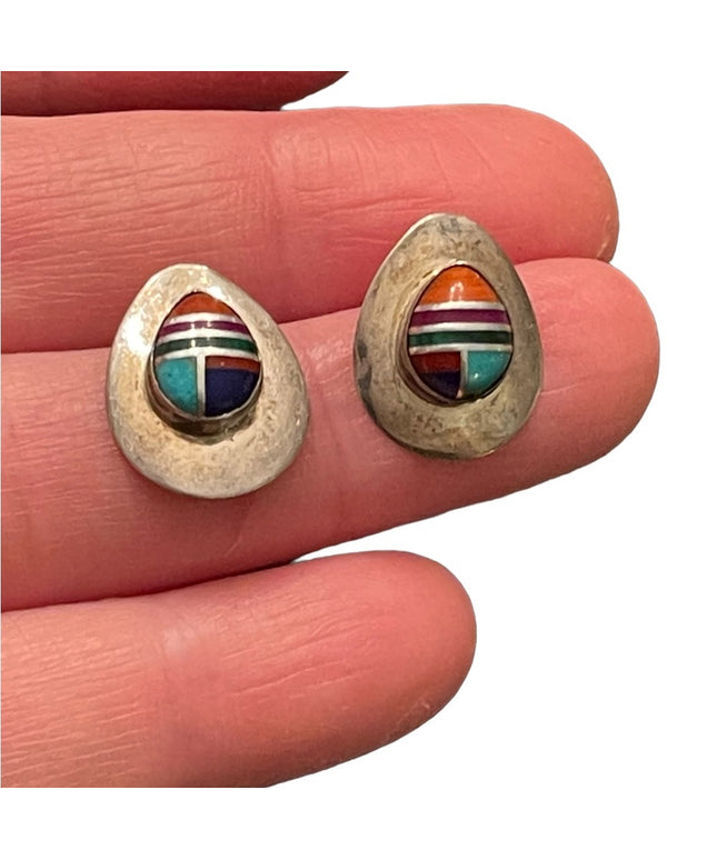 Vintage sterling silver 925 Stone inlay ZUNI earrings