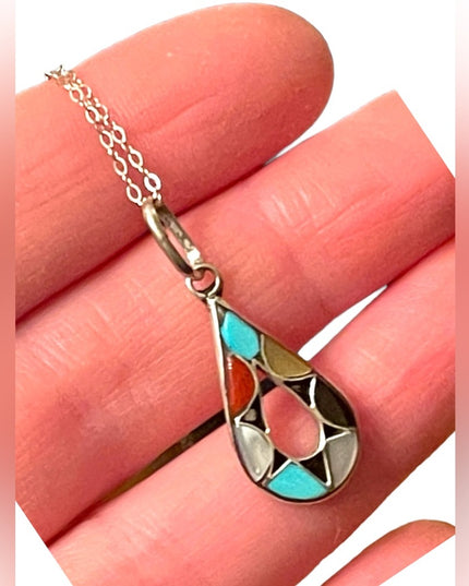 Vintage sterling silver 925 Native ZUNI Southwestern pendant necklace