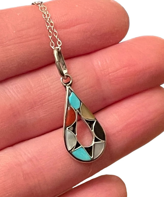 Vintage sterling silver 925 Native ZUNI Southwestern pendant necklace