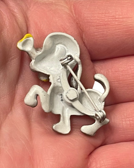 Vintage 1950s Enameled dog with bone brooch