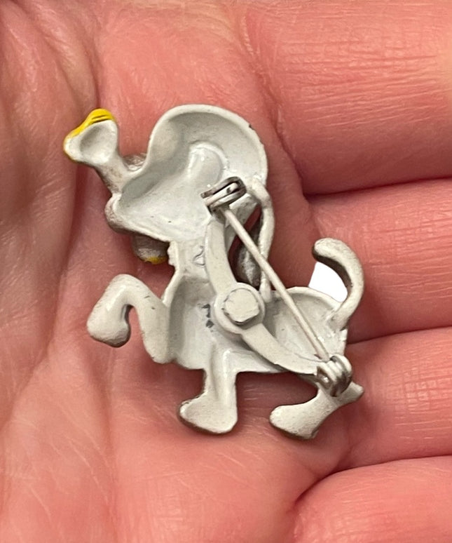Vintage 1950s Enameled dog with bone brooch