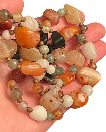 Vintage Multi gemstone quartz agate adventurine bead necklace Heavy