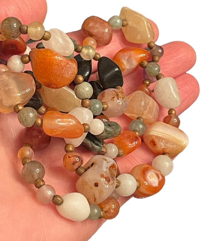 Vintage Multi gemstone quartz agate adventurine bead necklace Heavy