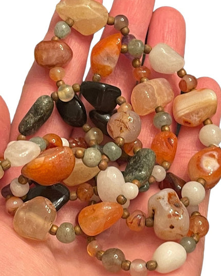 Vintage Multi gemstone quartz agate adventurine bead necklace Heavy