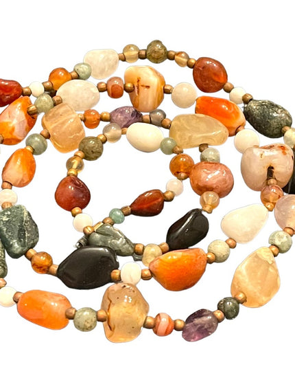 Vintage Multi gemstone quartz agate adventurine bead necklace Heavy