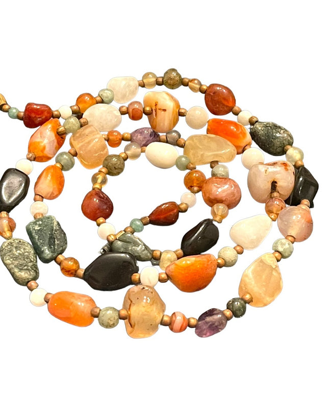 Vintage Multi gemstone quartz agate adventurine bead necklace Heavy