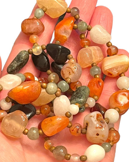 Vintage Multi gemstone quartz agate adventurine bead necklace Heavy