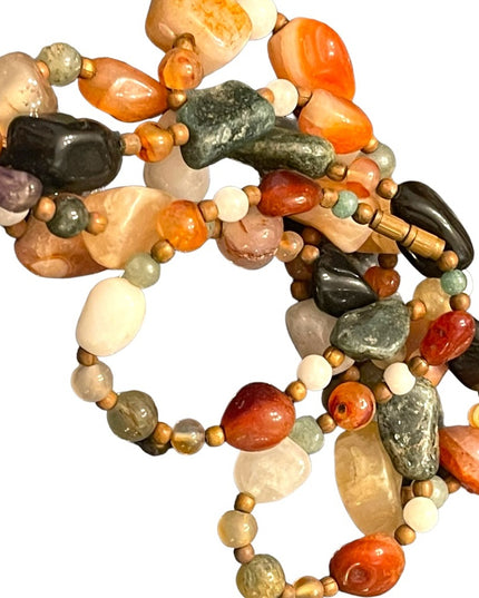 Vintage Multi gemstone quartz agate adventurine bead necklace Heavy