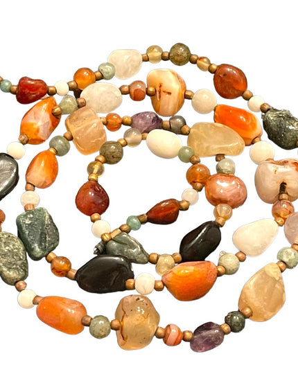 Vintage Multi gemstone quartz agate adventurine bead necklace Heavy