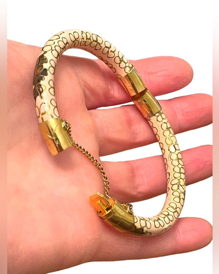 Vintage gold finish cloissone hand painted Chinese bracelet peach