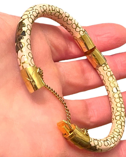 Vintage gold finish cloissone hand painted Chinese bracelet peach