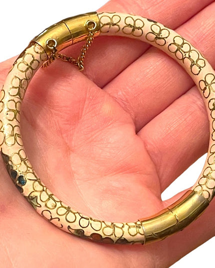 Vintage gold finish cloissone hand painted Chinese bracelet peach