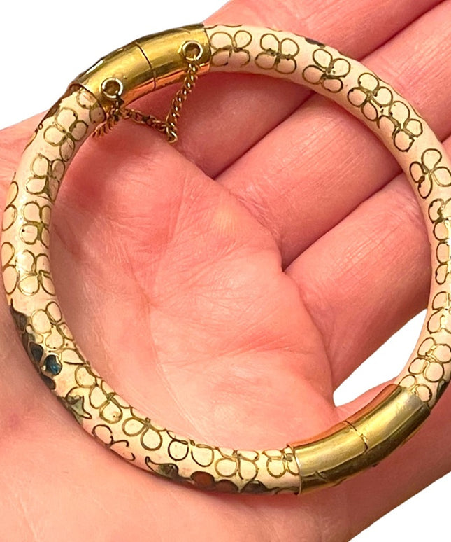 Vintage gold finish cloissone hand painted Chinese bracelet peach