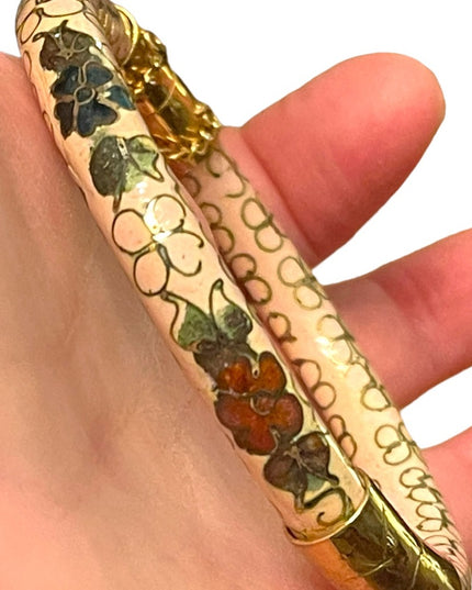 Vintage gold finish cloissone hand painted Chinese bracelet peach