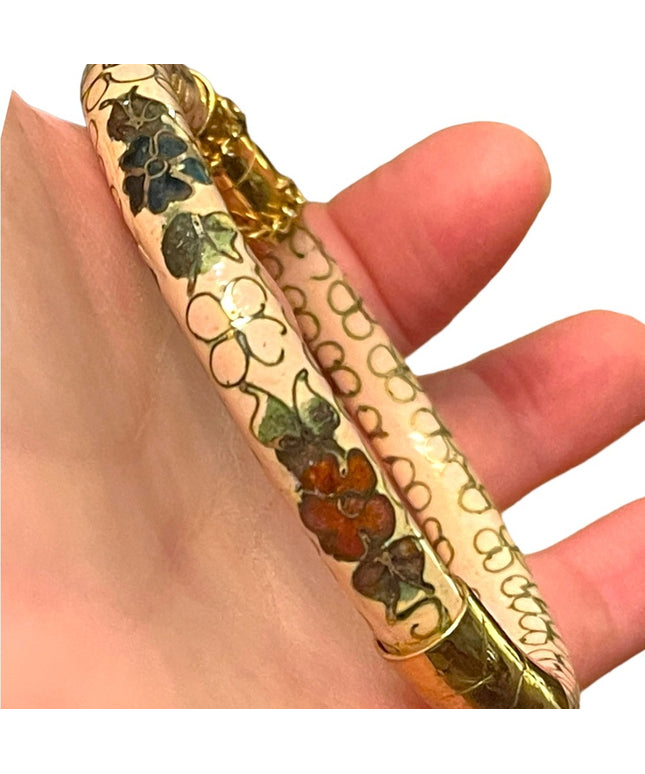 Vintage gold finish cloissone hand painted Chinese bracelet peach