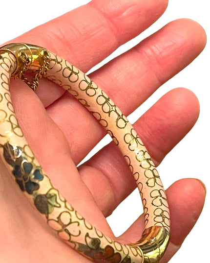 Vintage gold finish cloissone hand painted Chinese bracelet peach