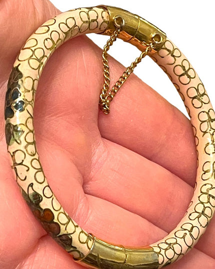 Vintage gold finish cloissone hand painted Chinese bracelet peach