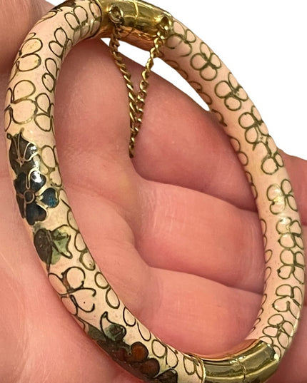 Vintage gold finish cloissone hand painted Chinese bracelet peach