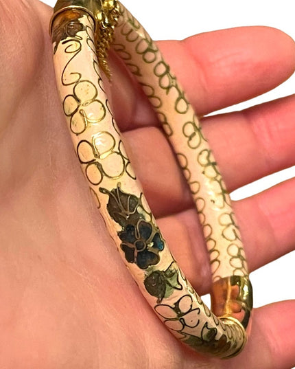 Vintage gold finish cloissone hand painted Chinese bracelet peach