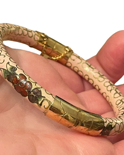 Vintage gold finish cloissone hand painted Chinese bracelet peach