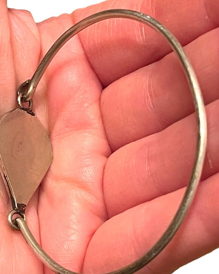 Vintage 1970s Mexico Alpaca Abalone flower bangle bracelet